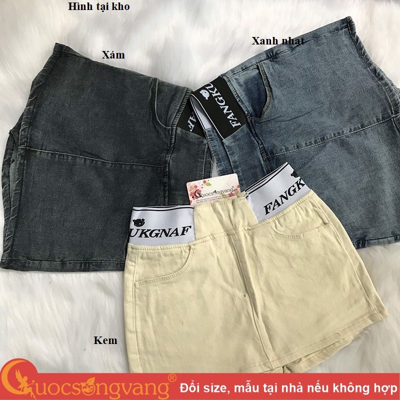 Quần short jean nữ kiểu thể thao quần jean lưng cao dáng váy eo thun GLQ150