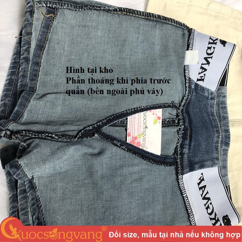 Quần short jean nữ kiểu thể thao quần jean lưng cao dáng váy eo thun GLQ150