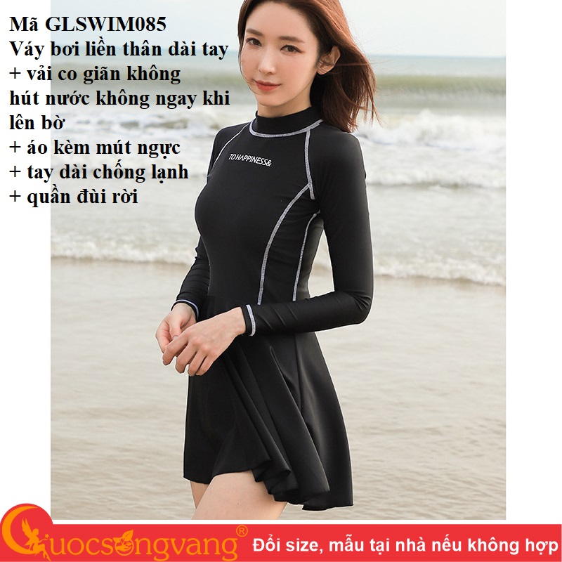 Đồ Bơi Tay Dài Quần Váy Dạng Liền SBART Đen Pha Trắng - KinhBoi.com