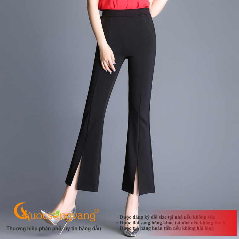 Quần công sở nữ ống loe quần treggings lưng thun lưng vừa GLQ070