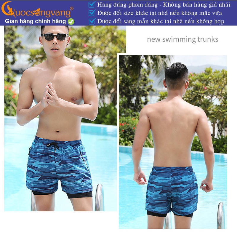 Quần bơi nam 2 lớp có túi zip quần đi biển nam có xịp GLSWIM111