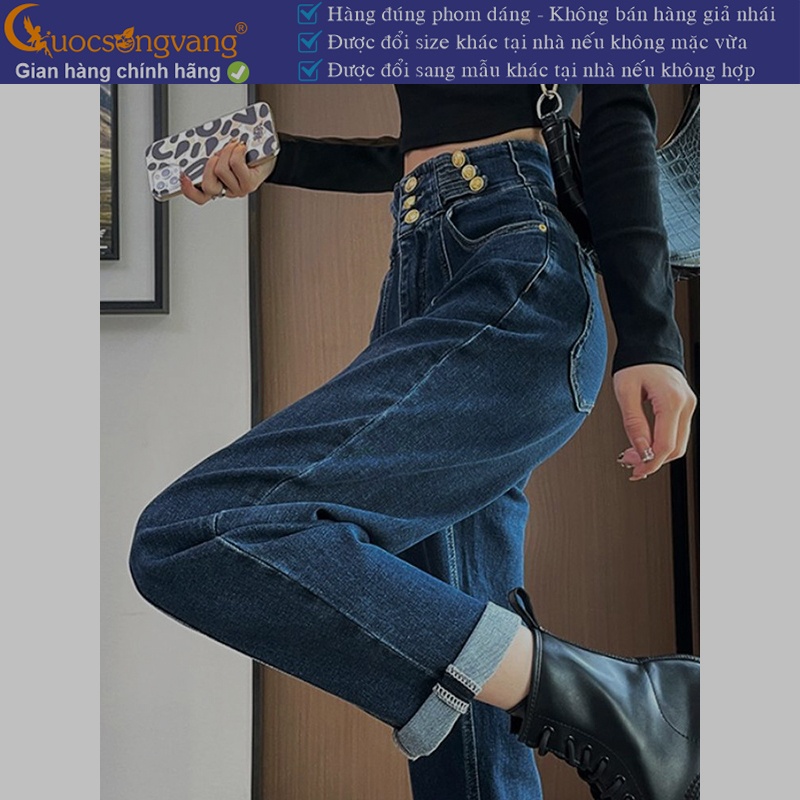 Quần jean baggy nhiều nút quần jean nữ lưng cao jean cotton GLQ169