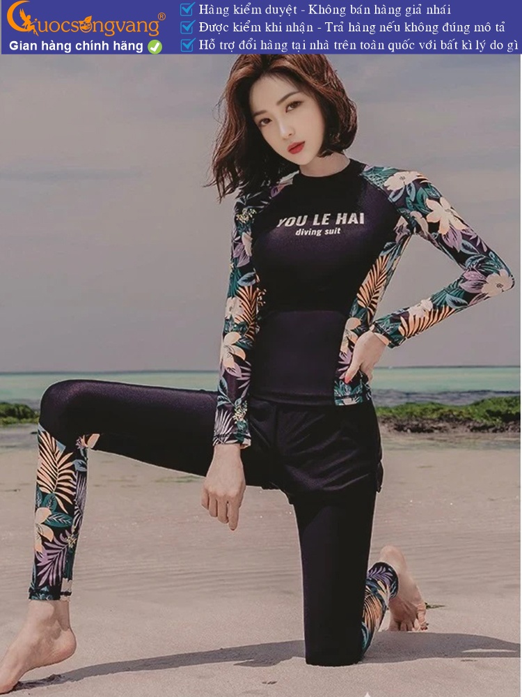 Bộ đồ bơi nữ chống gió ba món đồ đi biển nữ dài tay GLSWIM086
