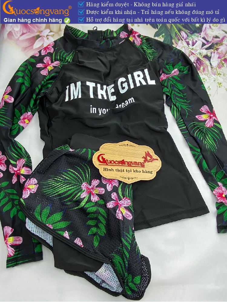 Bộ đồ bơi nữ dài tay quần đùi rời với mút độn ngực GLSWIM074