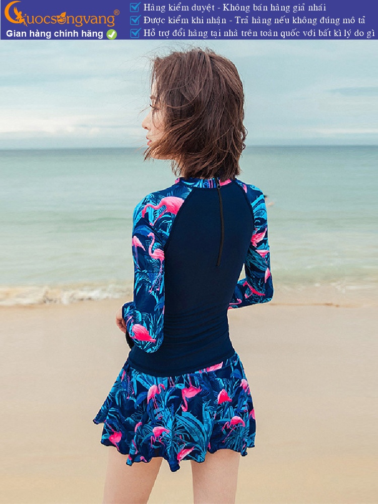 Bộ đồ bơi nữ dài tay váy quần rời có mút độn ngực GLSWIM069