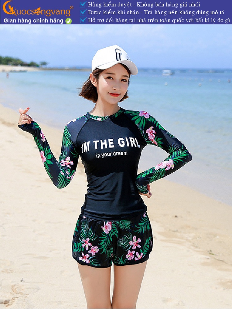 Bộ đồ bơi nữ dài tay quần đùi rời với mút độn ngực GLSWIM074