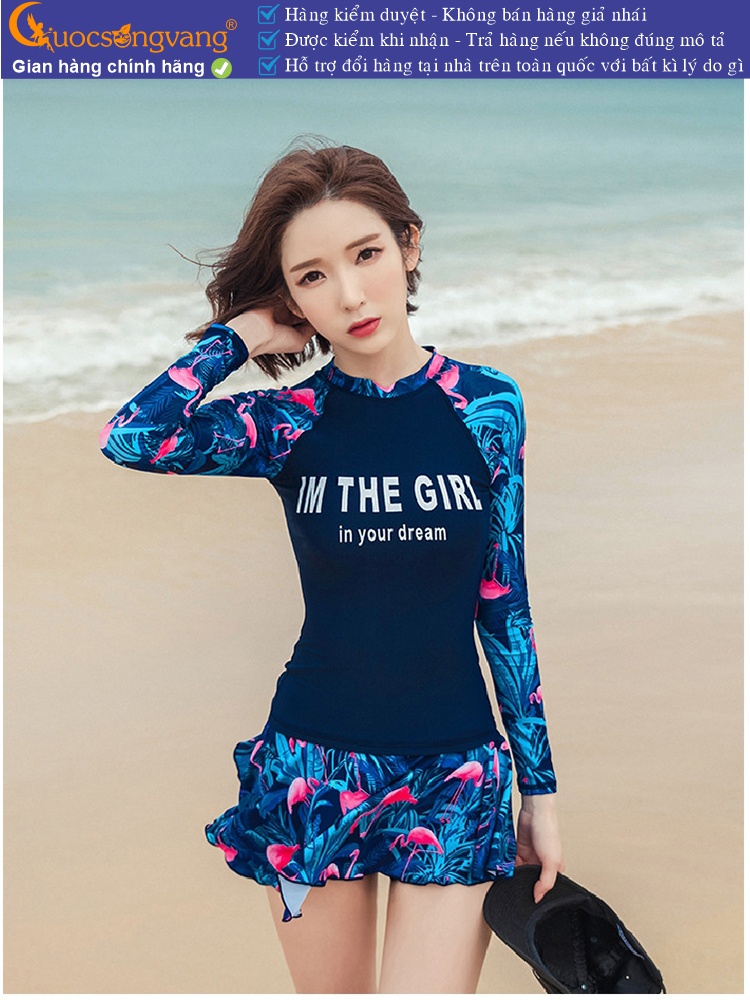 Bộ đồ bơi nữ dài tay váy quần rời có mút độn ngực GLSWIM069