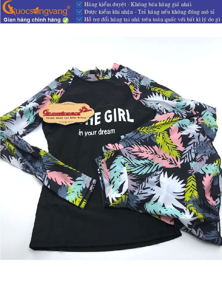 Bộ đồ bơi nữ dài tay váy quần rời có mút độn ngực GLSWIM069