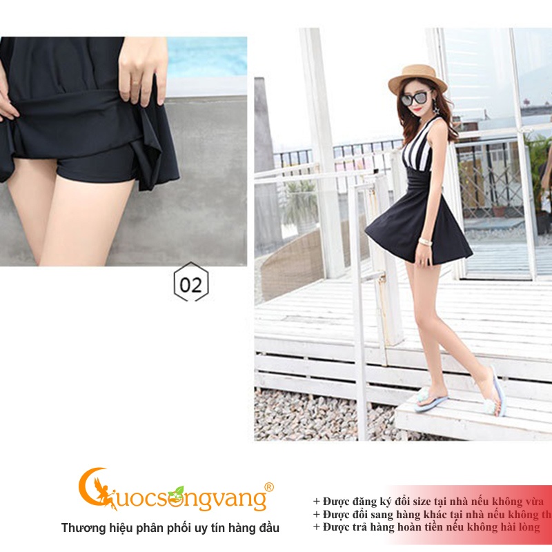 Đồ bơi nữ sọc liền thân váy đầm đi biển kèm quần an toàn GLSWIM037