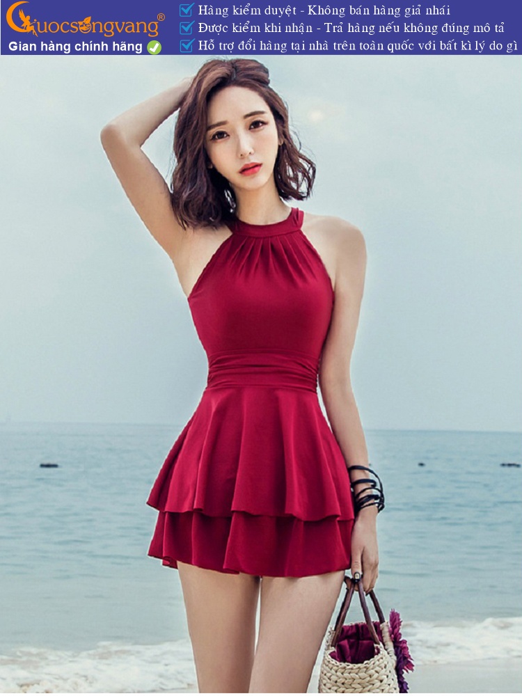Đồ bơi nữ quần rời màu đỏ đô bộ bơi nữ đẹp cổ yếm GLSWIM051