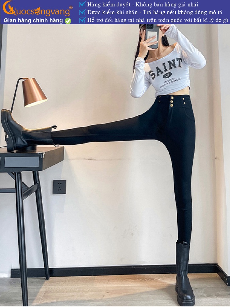 Quần jean nữ lưng cao tôn dáng quần jean skinny nhiều nút jean cotton GLQ170