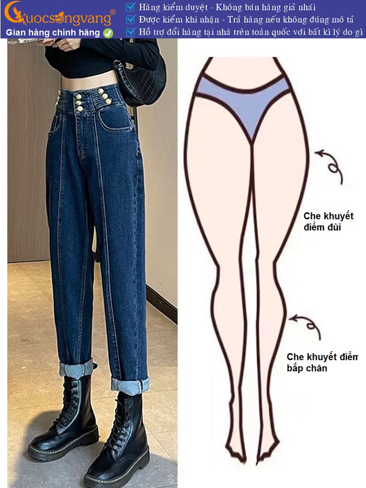 Quần jean baggy thụng nhiều nút lưng cao GLQ169
