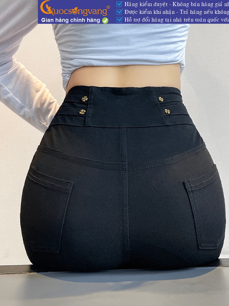 Quần jean nữ lưng cao tôn dáng quần jean skinny nhiều nút jean cotton GLQ170