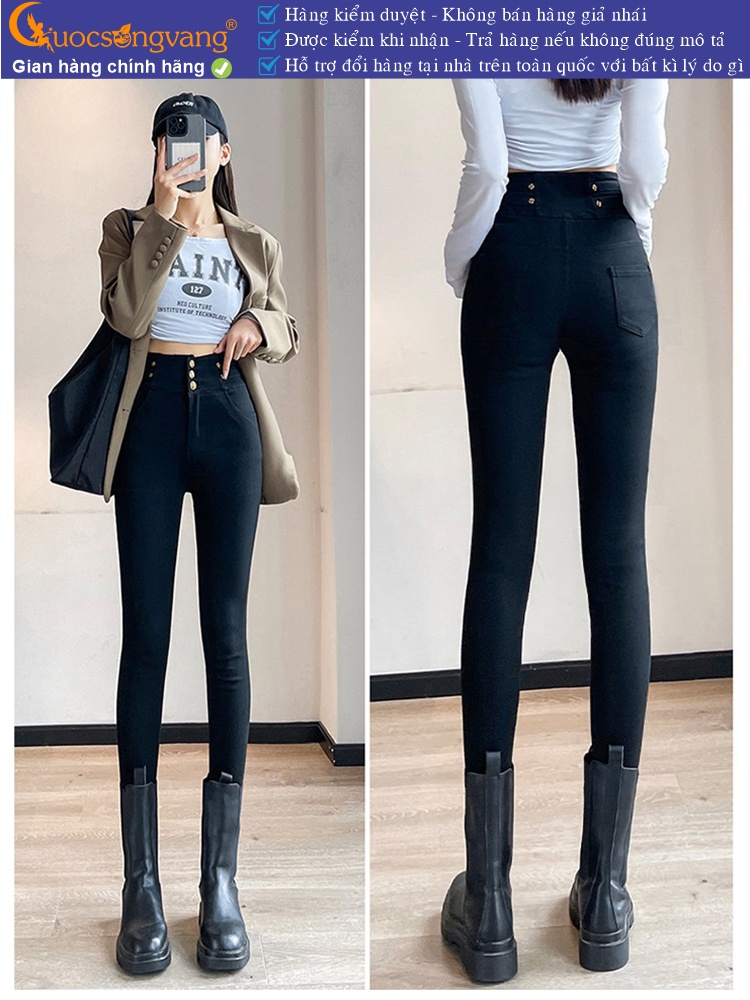Quần jean nữ lưng cao tôn dáng quần jean skinny nhiều nút jean cotton GLQ170