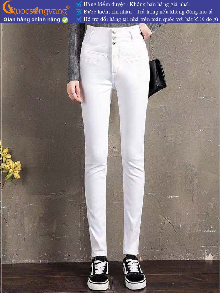 Quần jean nữ lưng cao nhiều nút tôn dáng GLQ171