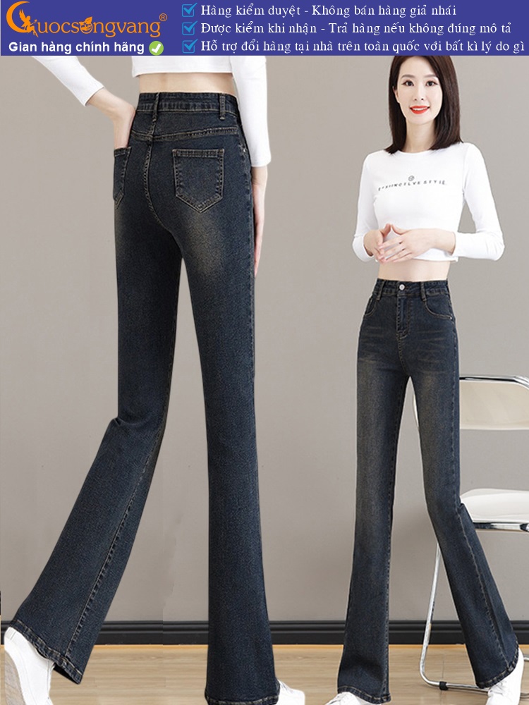 Quần jean nữ lưng thun lưng cao dáng ôm ống loe GLQ167