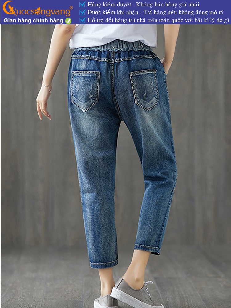 Quần jean nữ kiểu nhật lưng thun quần baggy nữ thêu GLQ122