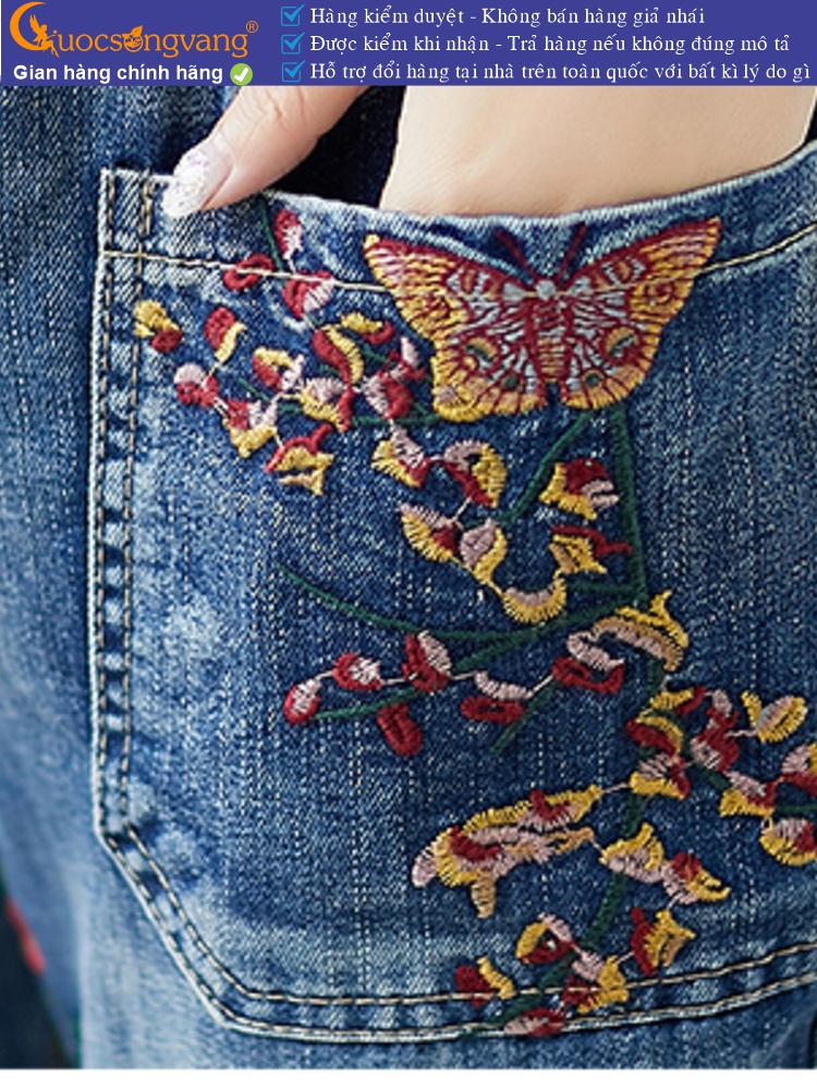 Quần jean nữ kiểu nhật lưng thun quần baggy nữ thêu GLQ122
