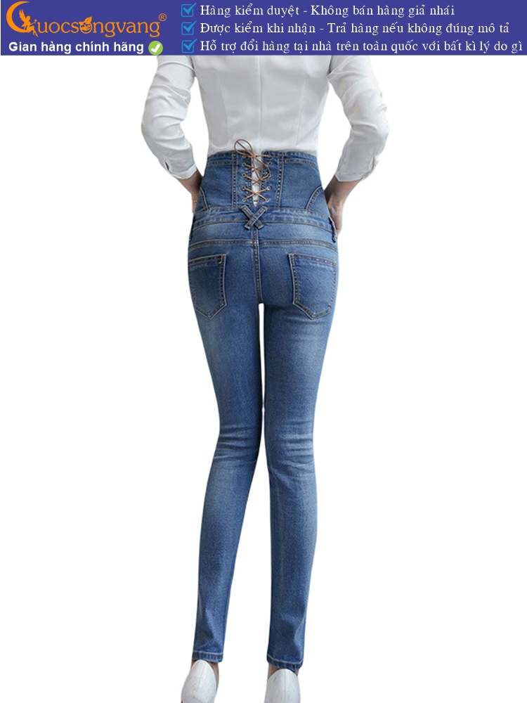 Quần jean nữ lưng cao nhiều nút thắt dây GLQ026