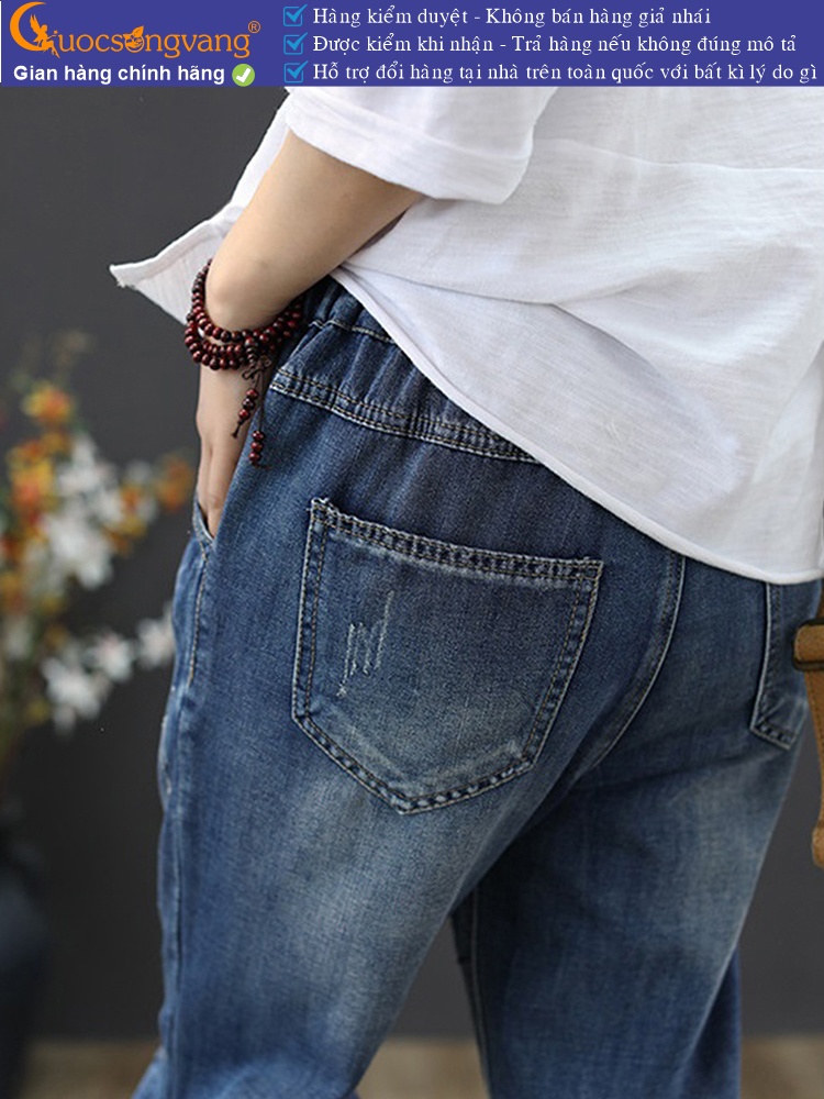 Quần jean nữ lưng thun kiểu nhật quần nữ baggy thêu GLQ125