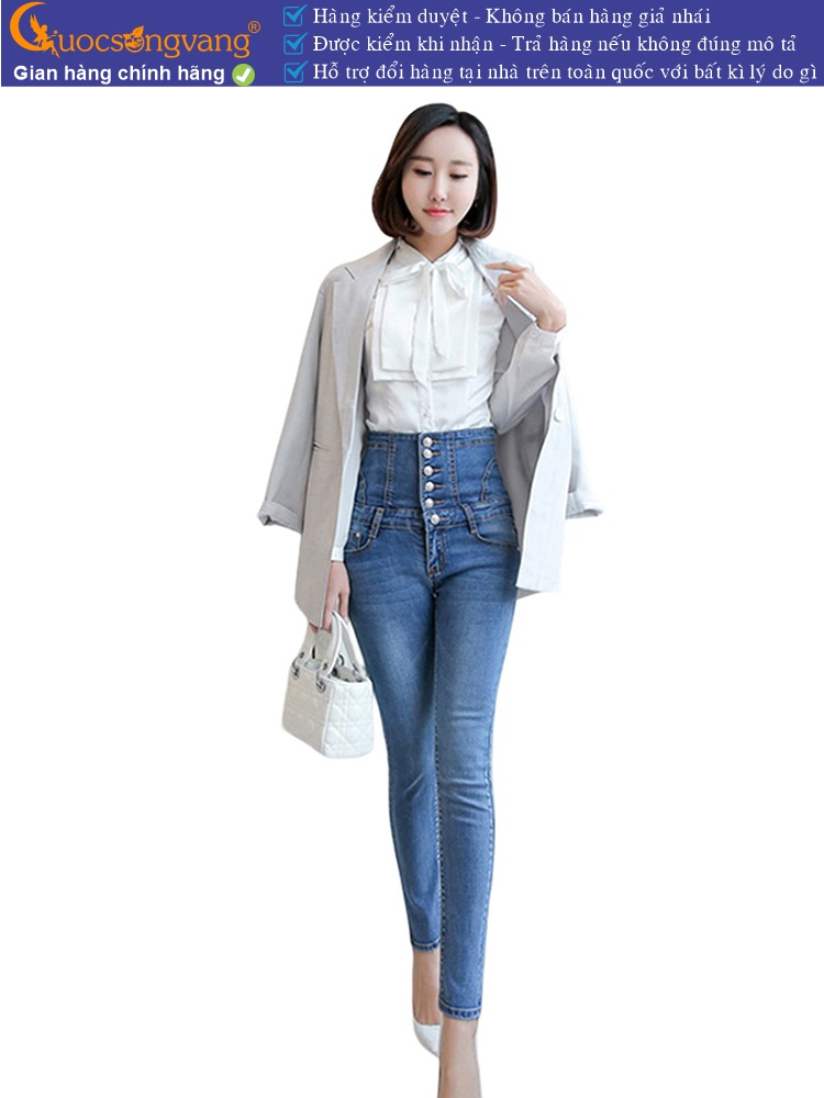 Quần jean nữ lưng cao nhiều nút thắt dây GLQ026