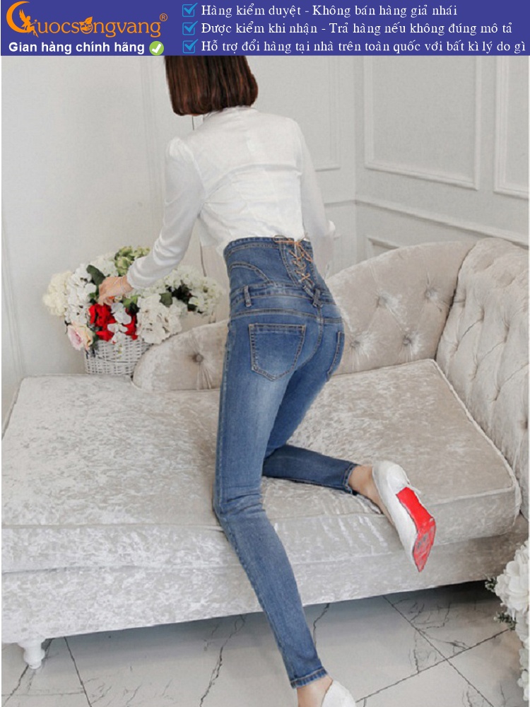 Quần jean nữ lưng cao nhiều nút thắt dây GLQ026