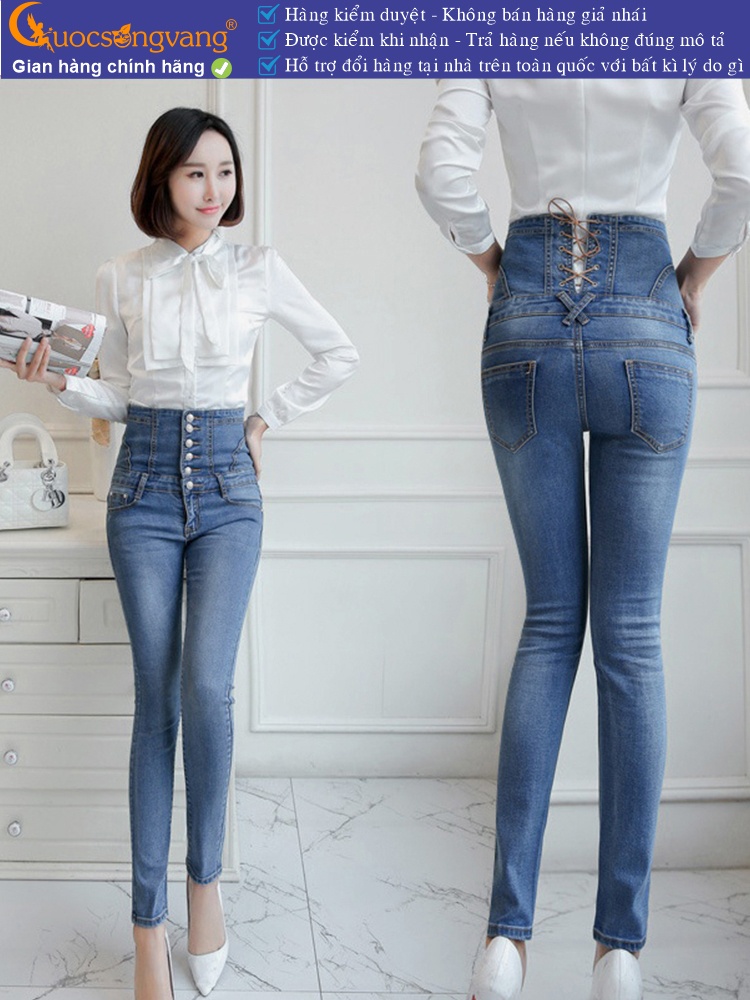 Quần jean nữ lưng cao nhiều nút thắt dây GLQ026