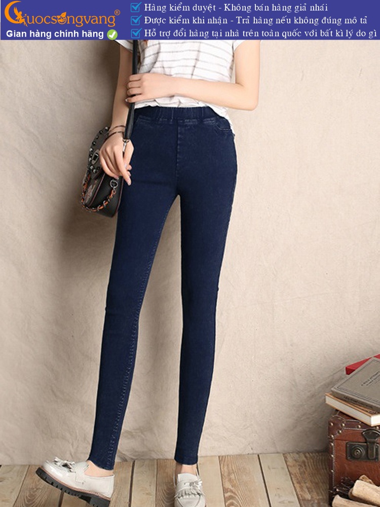 Quần legging nữ giả jean lưng cao lưng thun vải cotton 4 chiều dầy GLQ100