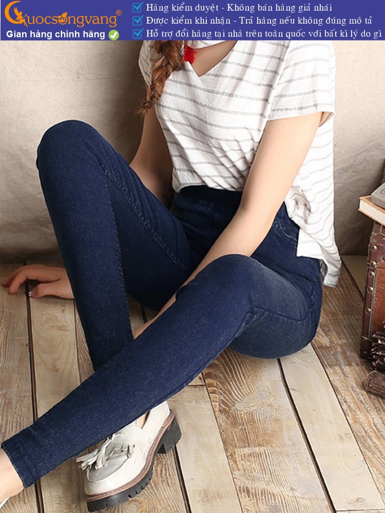 Quần legging nữ giả jean lưng cao lưng thun vải cotton 4 chiều dầy GLQ100