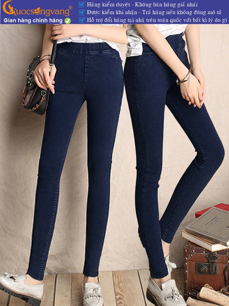 Quần legging nữ giả jean lưng cao lưng thun vải cotton 4 chiều dầy GLQ100