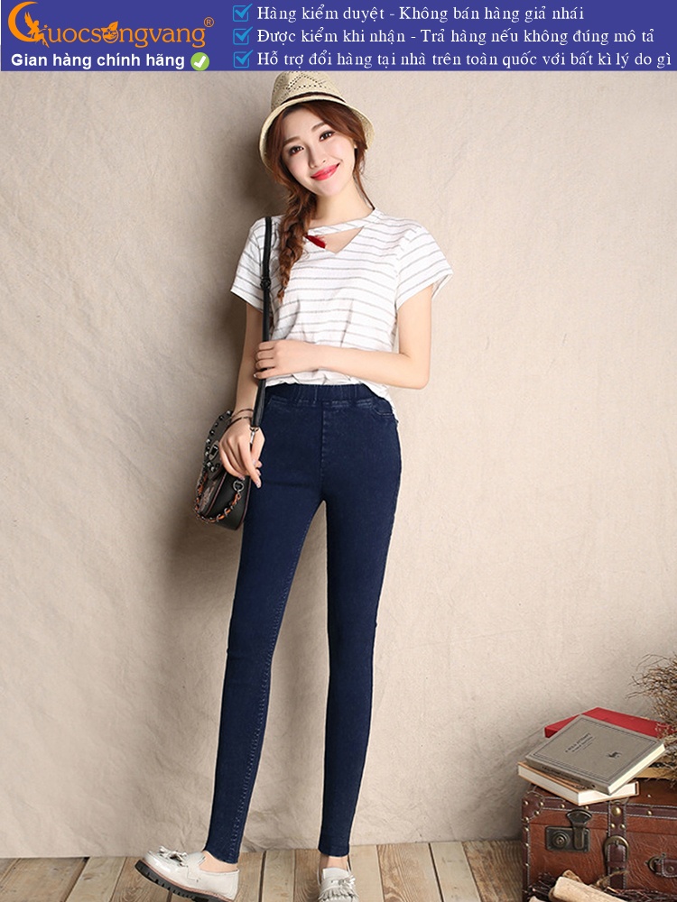 Quần legging nữ giả jean lưng cao lưng thun vải cotton 4 chiều dầy GLQ100
