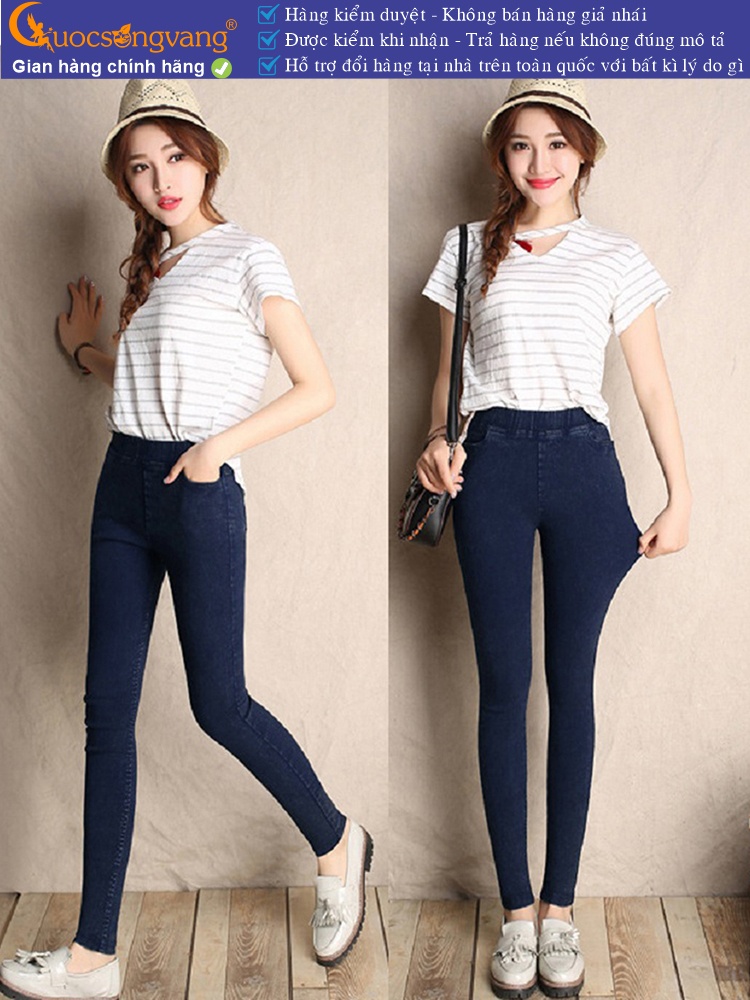 Quần legging nữ giả jean lưng cao lưng thun vải cotton 4 chiều dầy GLQ100