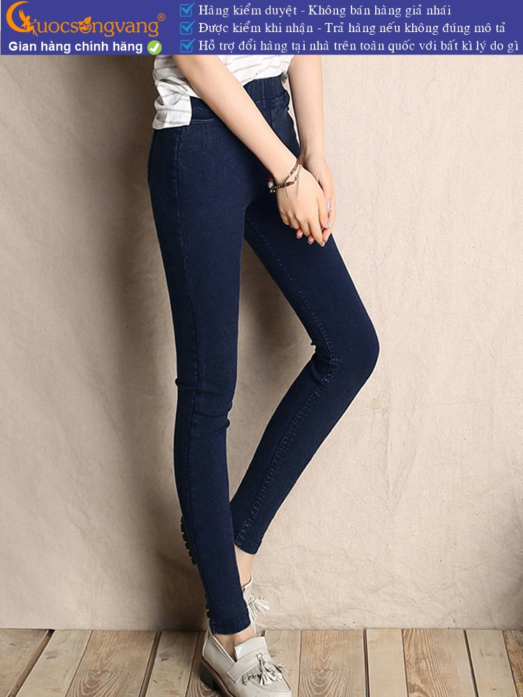 Quần legging nữ giả jean lưng cao lưng thun vải cotton 4 chiều dầy GLQ100