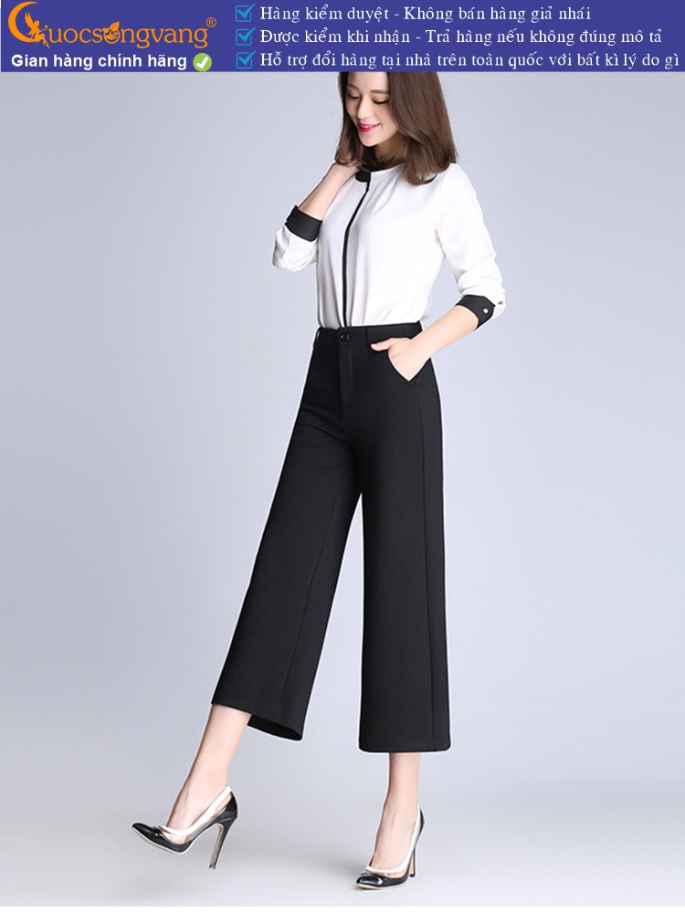 Quần nữ lưng cao ống lỡ ống rộng GLQ077