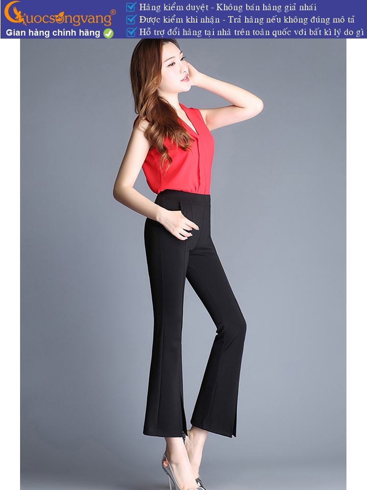 Quần nữ ống loe lưng thun lưng vừa ống lỡ xẻ tà GLQ070