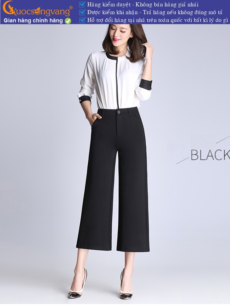 Quần nữ lưng cao ống lỡ ống rộng GLQ077
