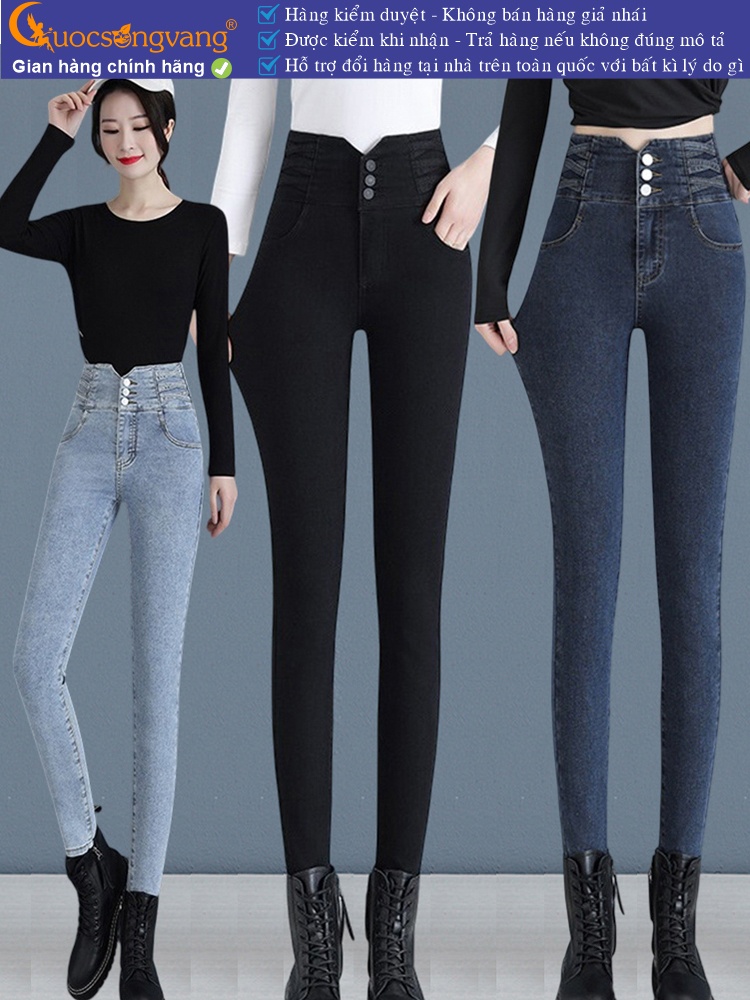 Quần jean nữ lưng cao dáng ôm tốn dáng vải co giãn GLQ166