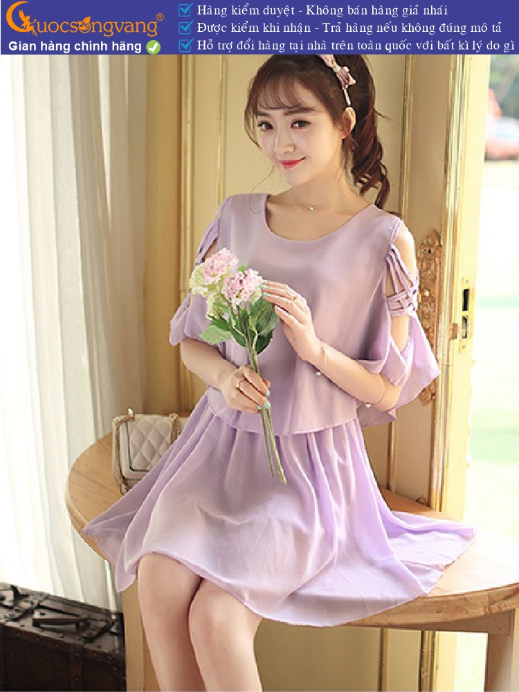 Váy đầm voan hở vai hai lớp kiểu Hàn Quốc GLV001