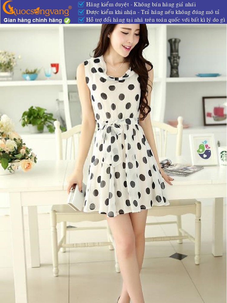 Váy đầm voan chấm bi thân áo hai lớp GLV003