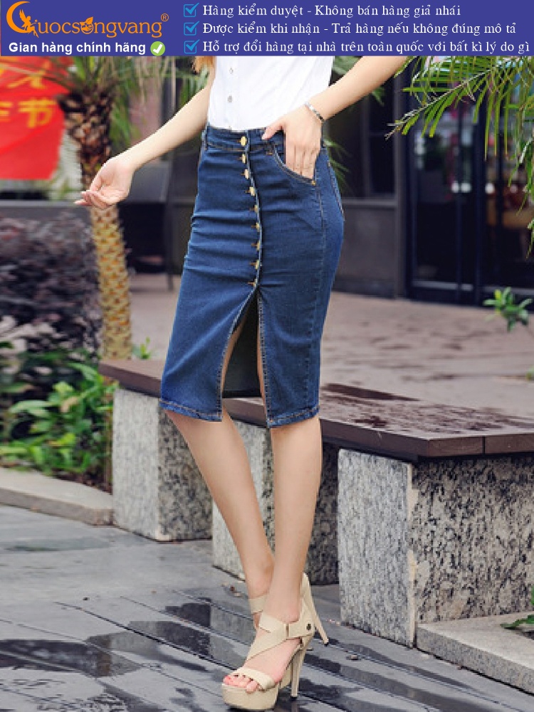 Chân váy jeans kiểu ôm nhiều nút GLV021