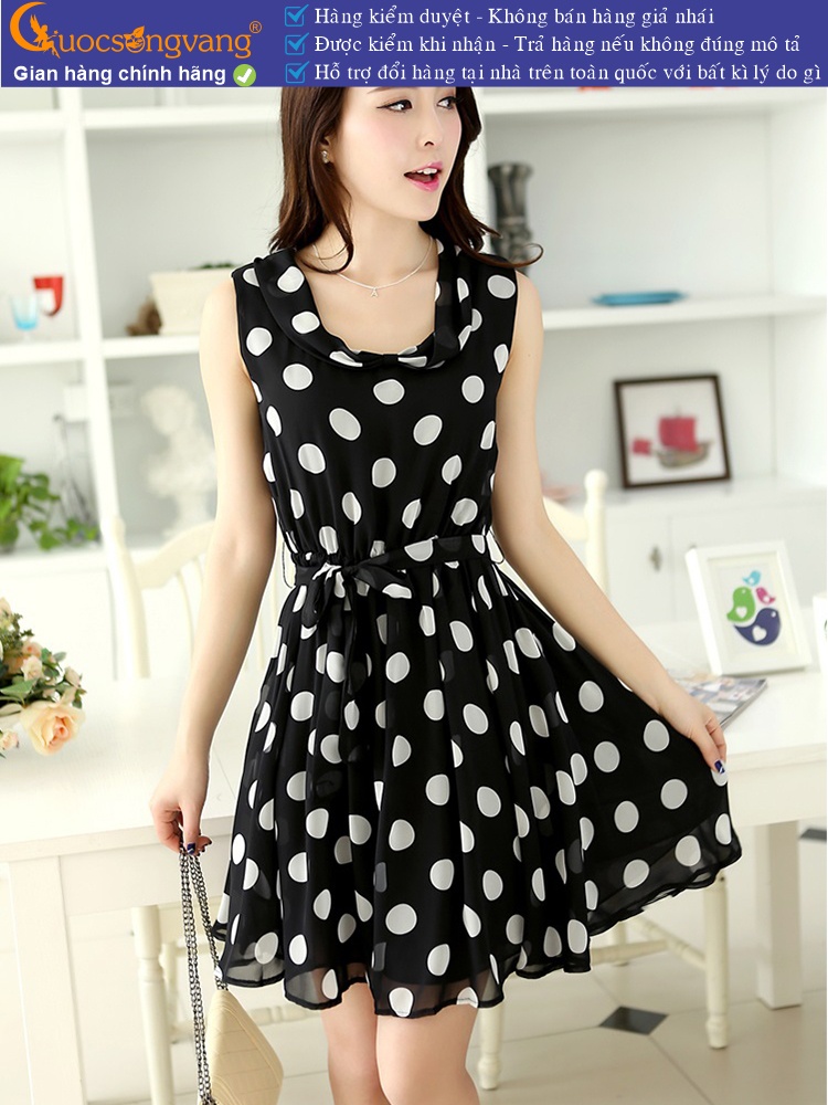 Váy đầm voan chấm bi thân áo hai lớp GLV003