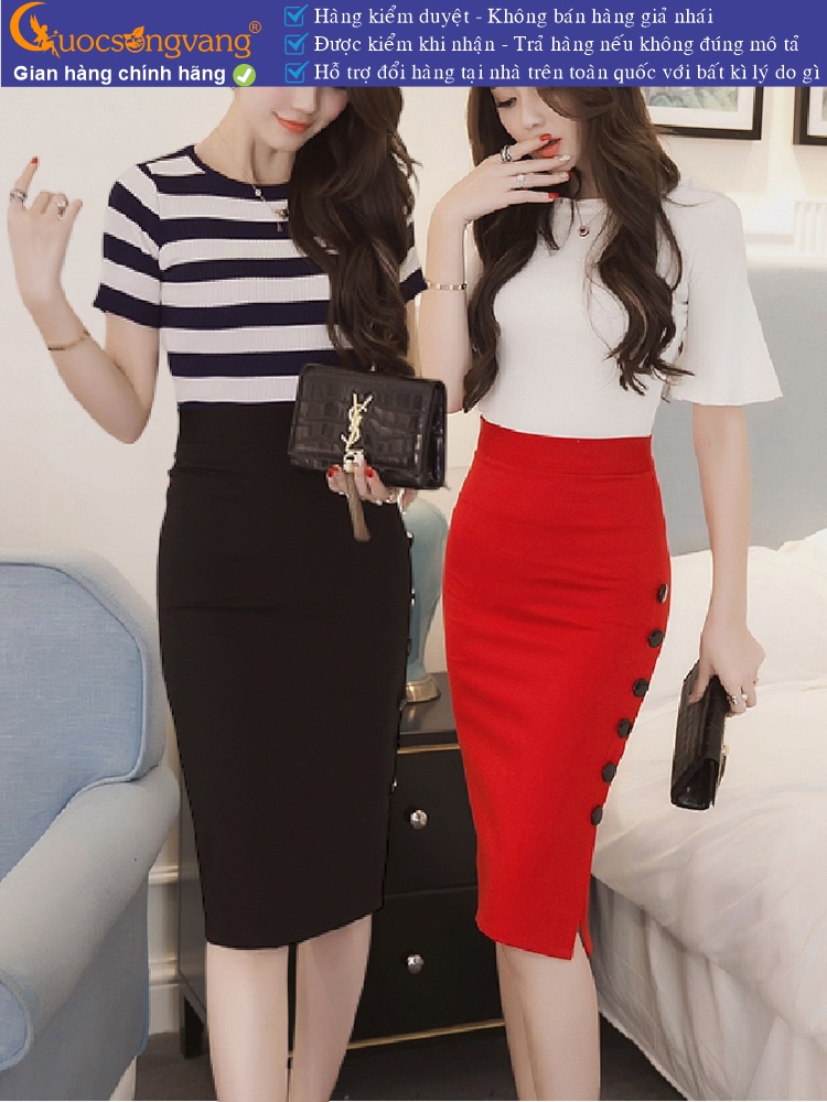 Chân váy công sở lưng cao nhiều nút GLV042