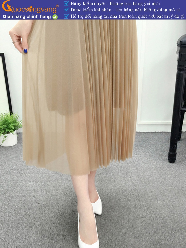 Chân váy midi xếp ly hai lớp eo thun GLV080