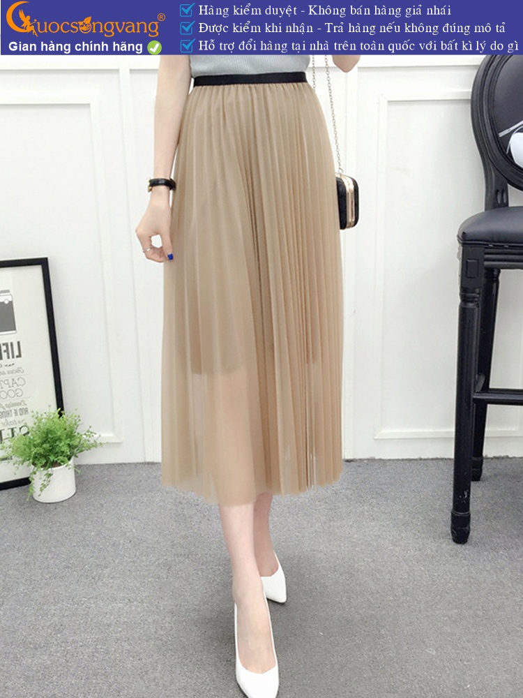 Chân váy midi xếp ly hai lớp eo thun GLV080