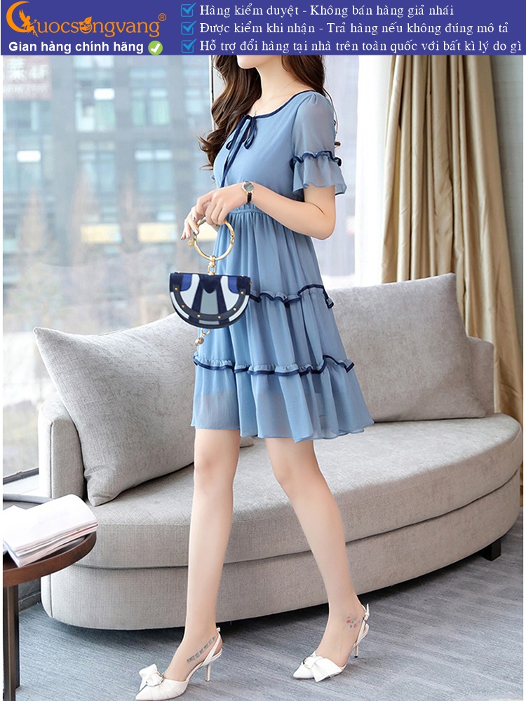 Váy đầm midi ngắn tay thân váy có lớp lót trong GLV078