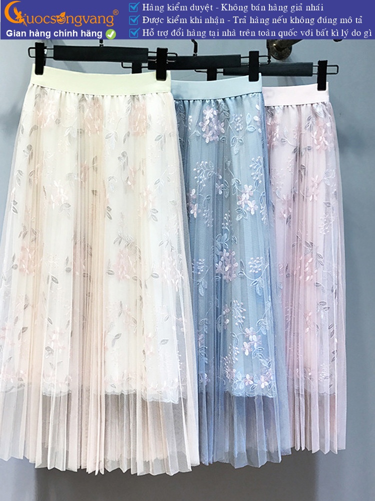Chân váy ren maxi lưng cao màu hồng có lót trong GLV072