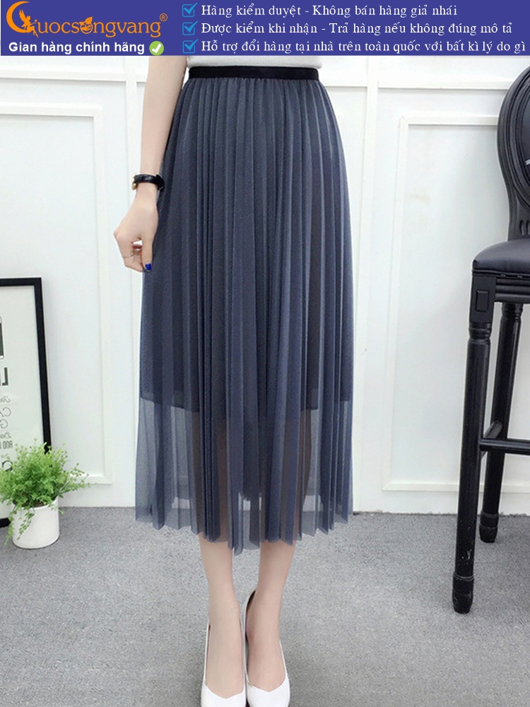 Chân váy midi xếp ly hai lớp eo thun GLV080