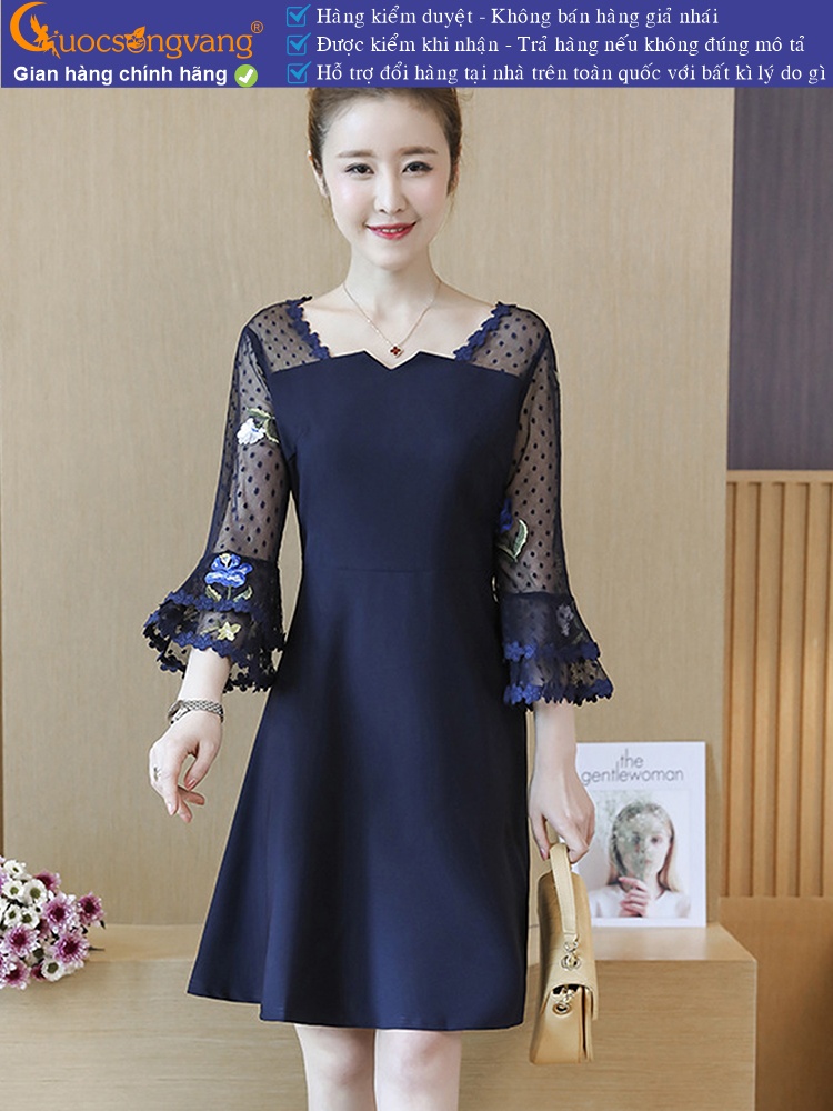 Váy đầm xòe tay loe ren thêu big size GLV076