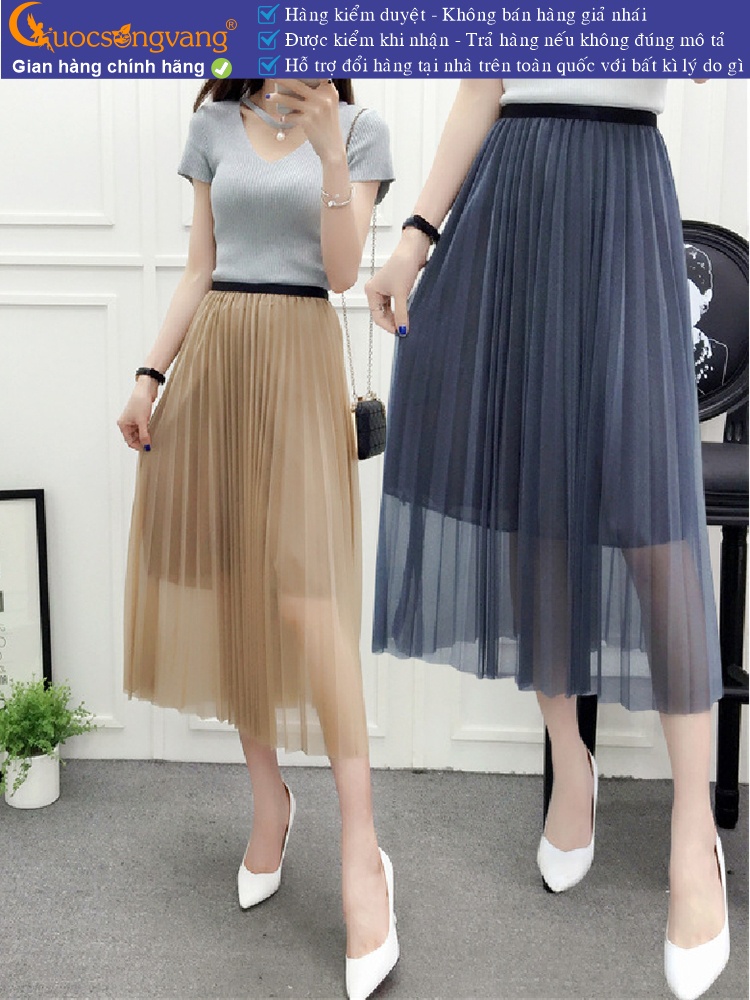 Chân váy midi xếp ly hai lớp eo thun GLV080