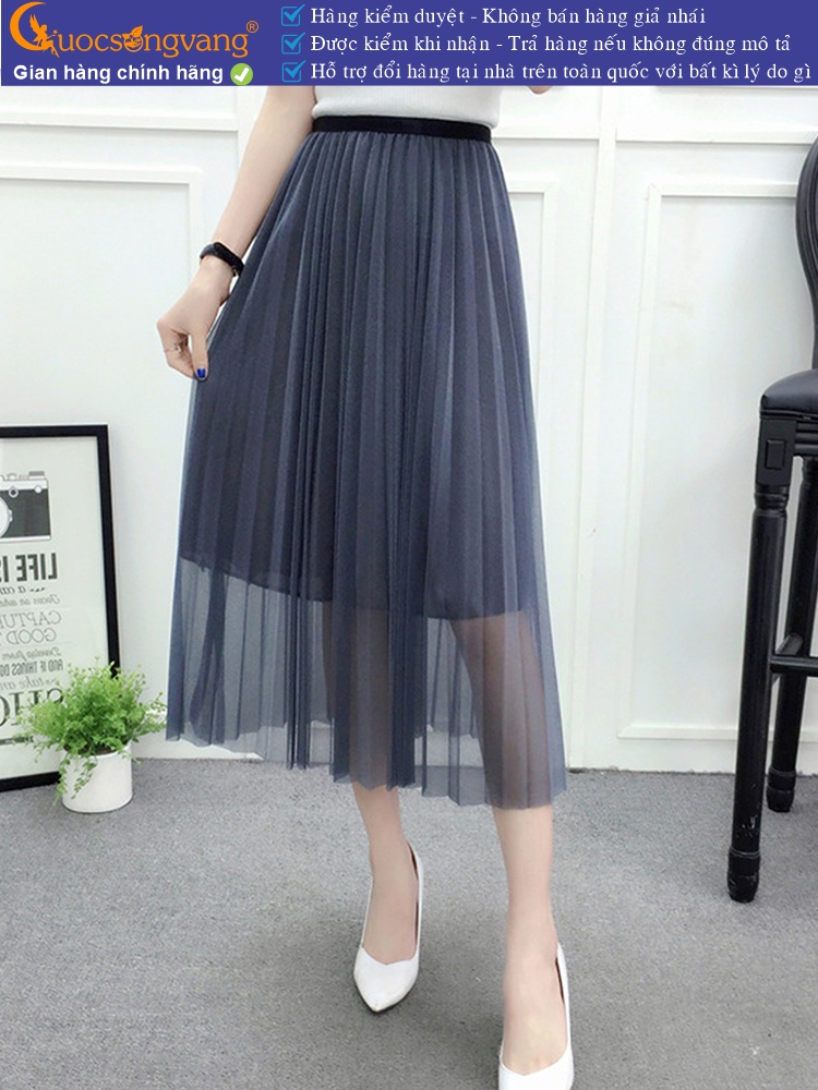 Chân váy midi xếp ly hai lớp eo thun GLV080